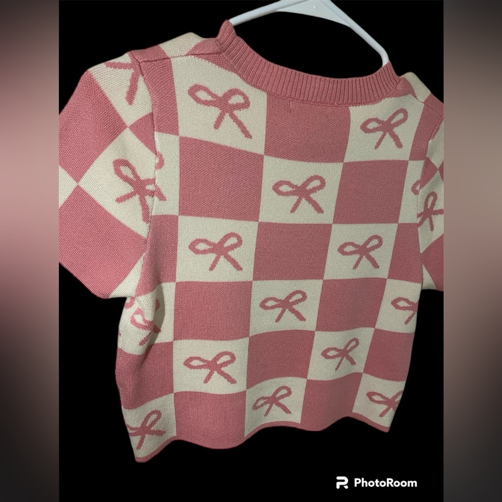 NEW DEBUT PINK BOW SHORT SLEEVES SWEATER